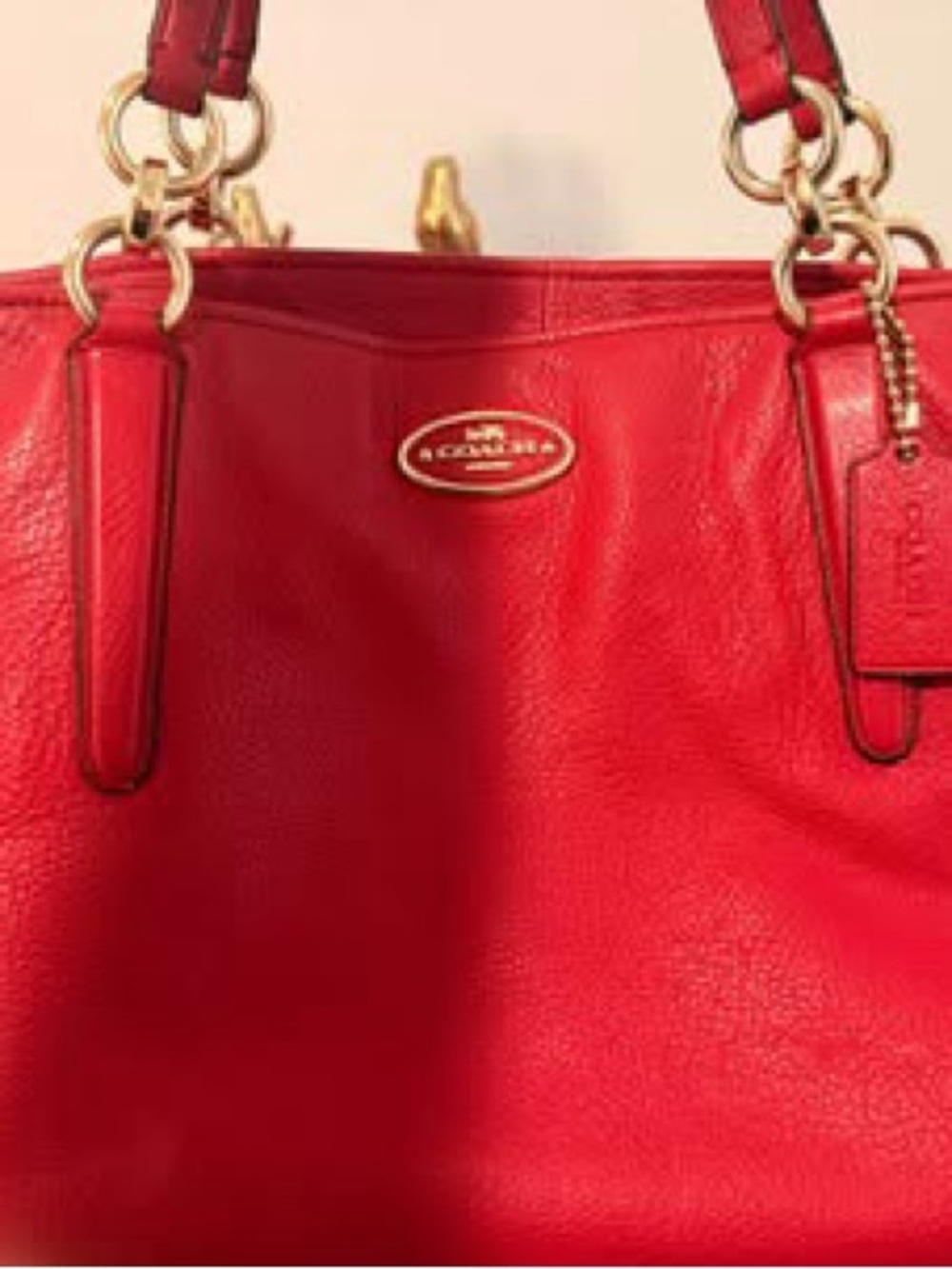 Coach Red Leather Shoulder Tote with Gold Rings